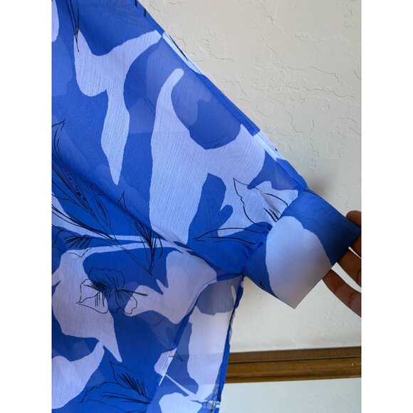 Chico's Size L/XL Blue White Floral Kimono Wrap Topper Semi Sheer Beachy Colorfu - Picture 6 of 9
